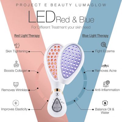 دستگاه لایت‌تراپی دستی برند Project E Beauty دارای LEDهای قرمز و آبی-min